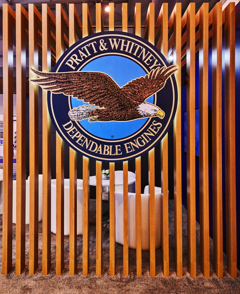 Pratt & Whitney Feature Wall exhibition stand at Aviation Expo
