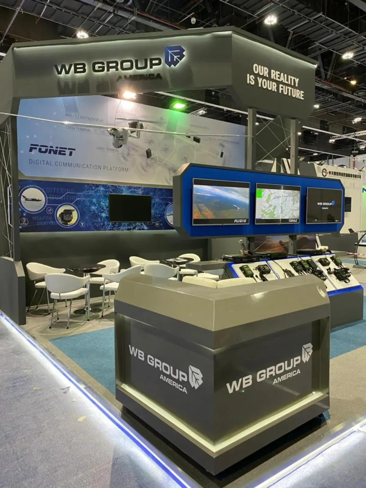 WB Group America defence technology stand demonstrating American technological innovation