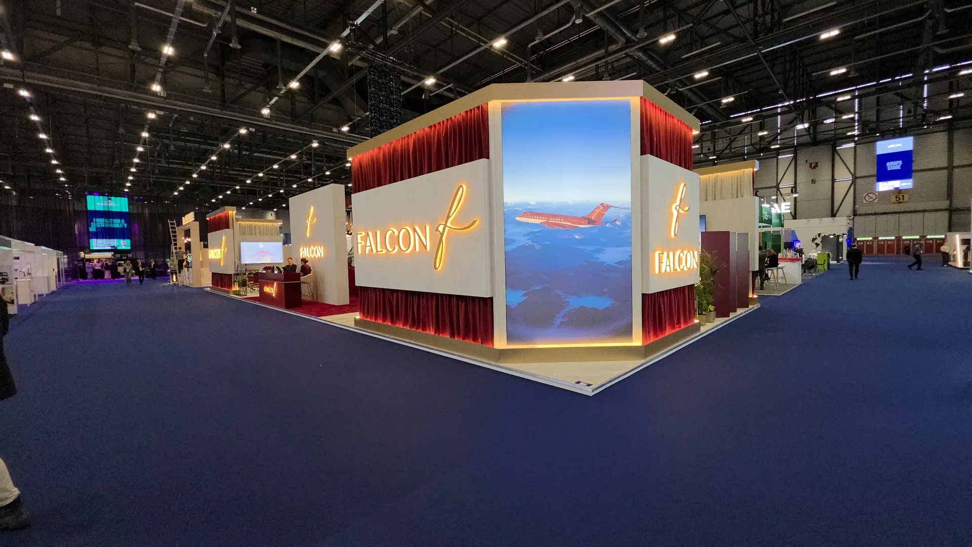 Falcon stand wide angle showing full architecture at EBACE