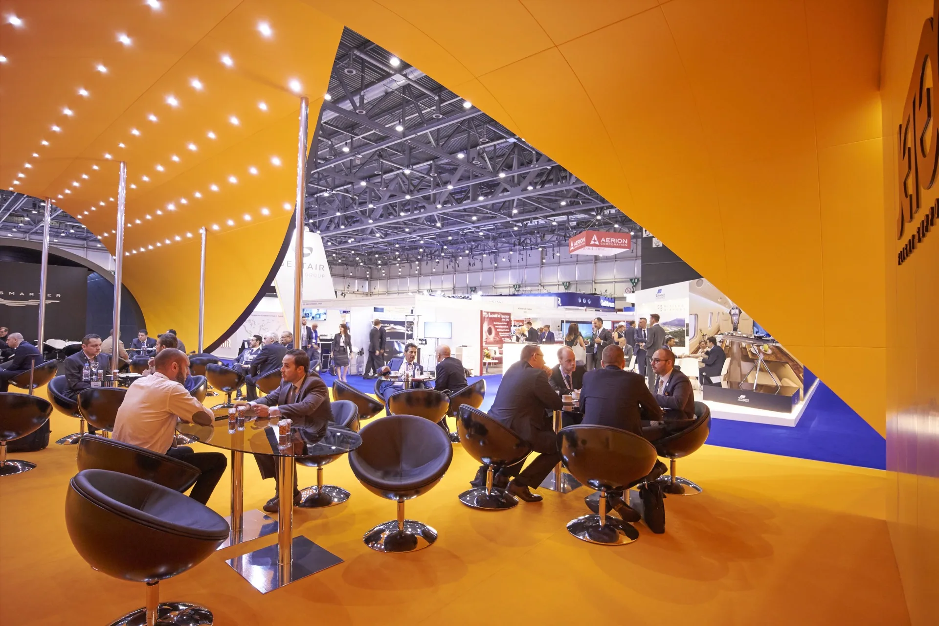 Jetex interior lounge with egg chairs